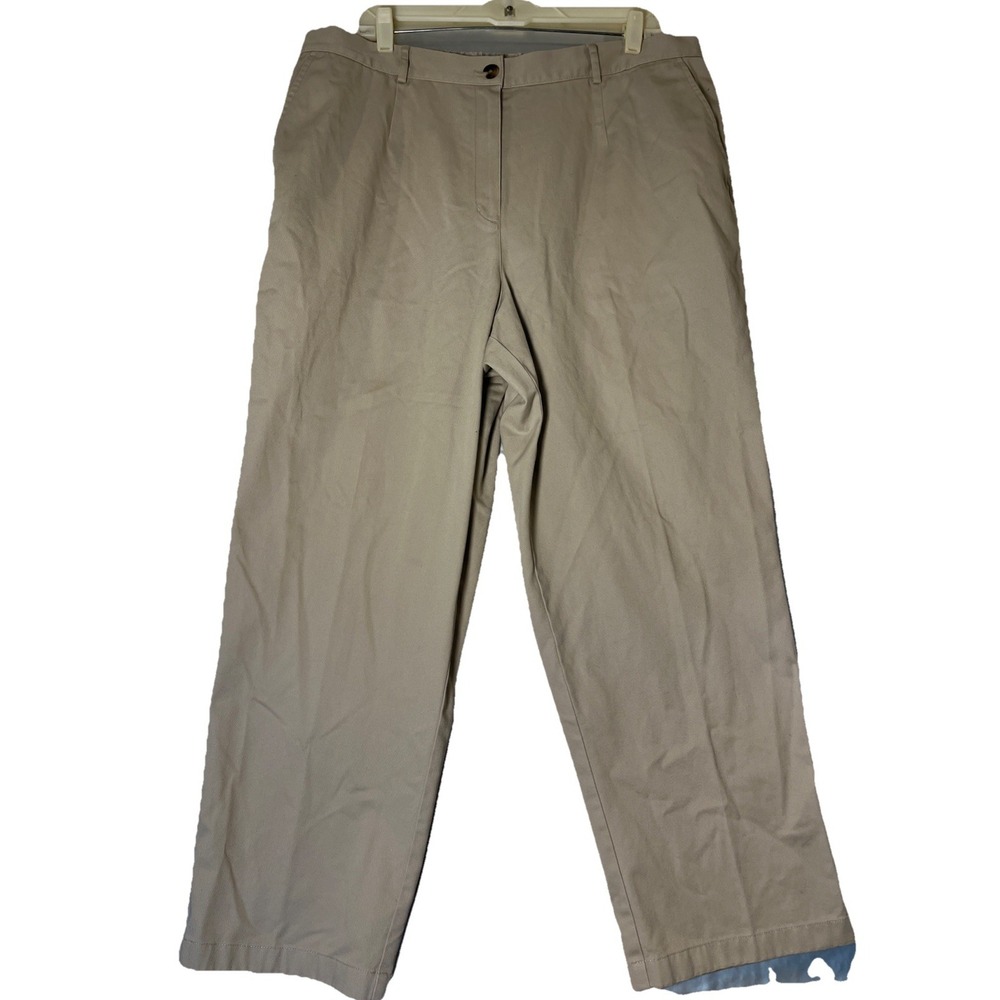 LL Bean Pants Women's 20 Khaki Beige‎ Elastic Waist Straight Cotton Chino 38x26